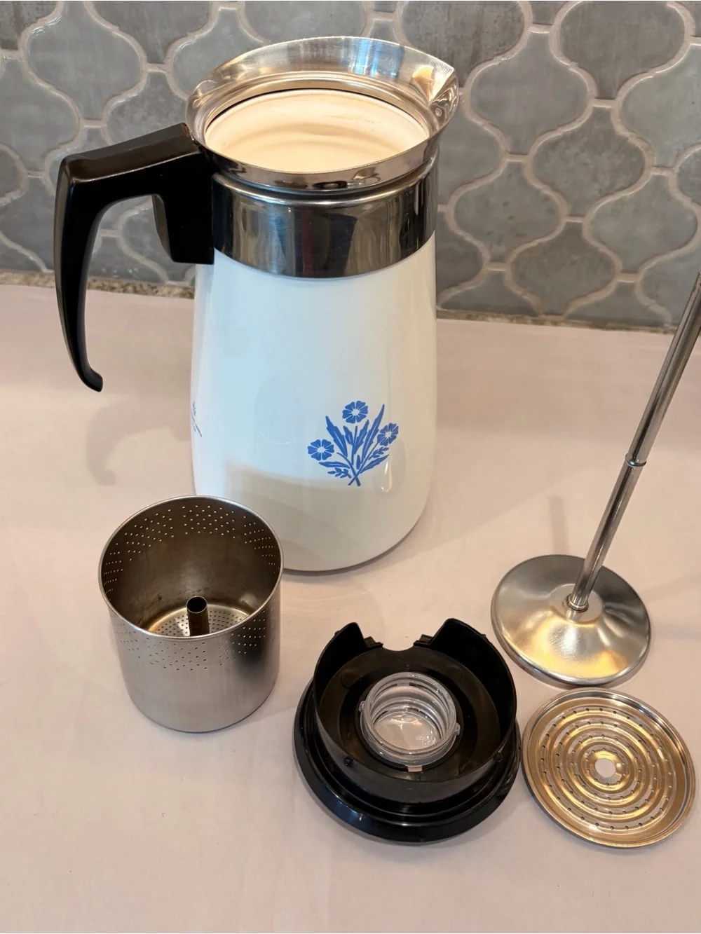 Vintage CorningWare Blue Cornflower 9-Cup Stovetop Percolator Coffee Pot